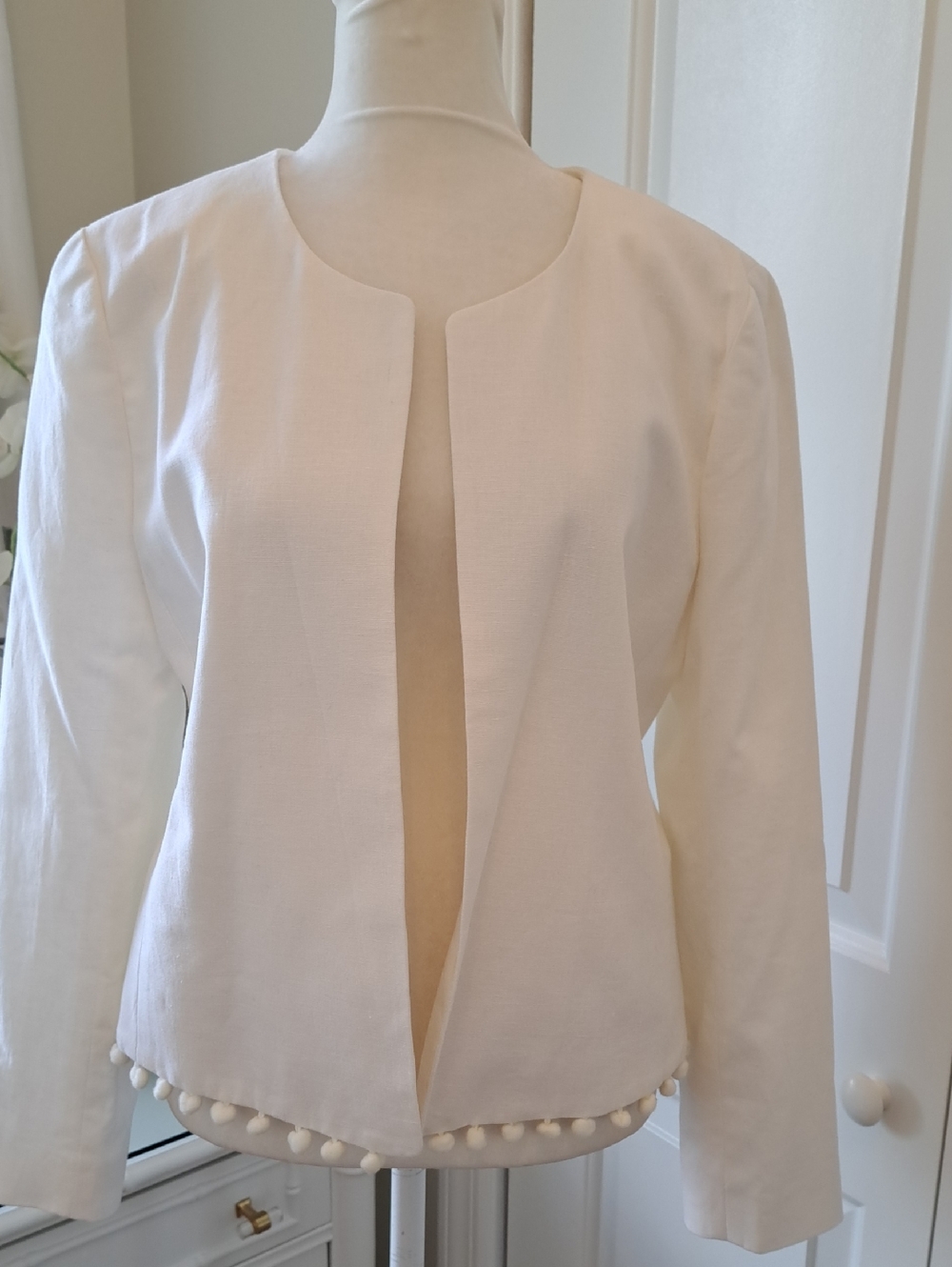 J.Crew Factory Womens Prepp/Summer Short Pale Ivory/White Blazer Pom Poms M